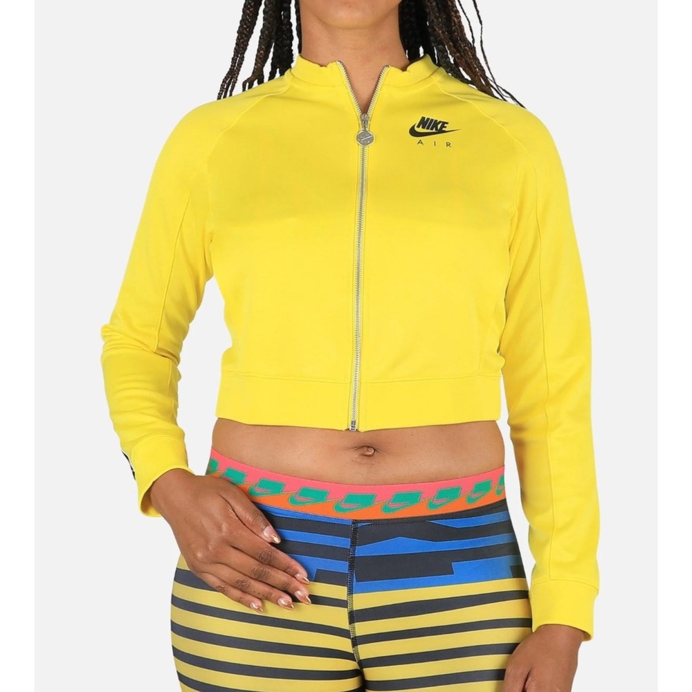 Nike‎ Air Plus Size Yellow Full Zip Cropped Track Jacket Logo Sleeve Athleisure